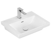 Lavabo Subway 3.0 de Villeroy & Boch, rectangular, 1 agujero para grifo, con rebosadero, apto para grifería de 3 agujeros, 550x440mm, 4A7055RW, Color: Blanco Piedra CerámicaPlus