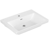 Lavabo Subway 3.0 de Villeroy & Boch, rectangular, 1 agujero para grifo, con rebosadero, apto para grifería de 3 agujeros, 650x470mm, 4A7065RW, Color: Blanco Piedra CerámicaPlus