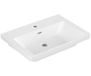 Lavabo Subway 3.0 de Villeroy & Boch, rectangular, 1 agujero para grifo, con rebosadero, apto para grifería de 3 agujeros, 650x470mm, 4A7065RW, Color: Blanco Piedra CerámicaPlus