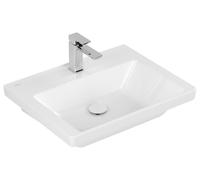 Lavabo Subway 3.0 de Villeroy & Boch, rectangular, 1 agujero para grifo, sin rebosadero, apto para grifería de 3 agujeros, 600x470mm, 4A7061R1, Color: Cerámica Blanca