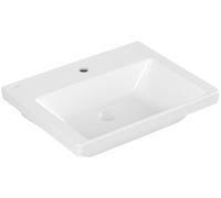 Lavabo Subway 3.0 de Villeroy & Boch, rectangular, 1 agujero para grifo, sin rebosadero, apto para grifería de 3 agujeros, 600x470mm, 4A7061RW, Color: Blanco Piedra CerámicaPlus