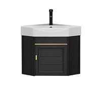 Lavabo Suspendido,Lavabo Cerámica de Esquina Baño,Lavabos Pequeños con Fría y Caliente Grifo y Desbordamiento,Fregadero Cocina Esquina,Lavamanos baño,para Interior y Exterior ( Color : Nero , Size : 4