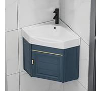 Lavabo Suspendido,Lavabo Cerámica de Esquina Baño,Lavabos Pequeños con Fría y Caliente Grifo y Desbordamiento,Fregadero Cocina Esquina,Lavamanos baño,para Interior y Exterior ( Color : Blauw , Size :