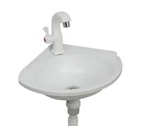 Lavabos de Esquina Pequeño Engrosado Lavabo de Montaje en Pared, Moderno Fregadero Compacto de Baño con Grifo, Fregadero de Cocina de Plástico, Mini Lavabo para Jardín Camping RV