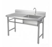 Lavadero de Acero Inoxidable con Mesa de Trabajo, Fregadero Independiente de 1 Tarja con Grifo, Mesa Operativa Comercial for Cocina de Restaurante y Exterior(Right Bowl,31.5x19.7in/80x50cm)