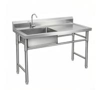 Lavadero de Acero Inoxidable con Mesa de Trabajo, Fregadero Independiente de 1 Tarja con Grifo, Mesa Operativa Comercial for Cocina de Restaurante y Exterior(Left Bowl,47.2x19.7in/120x50cm)