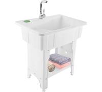 Lavadero de plástico independiente con tabla de lavar, Tina de lavado para sótano interior y exterior, Lavadero de plástico independiente con tabla de lavar para lavadero, garaje, jardín(White)