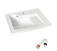 Lavadero Pila Exterior con Tabla de Lavar, de Cerámica, Lavabo Sobre Encimera con Tubería de Desagüe, para Balcones y Baños(810mm/31.8in)