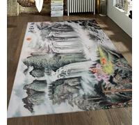 Lavado de Tinta China Alfombra 60x90 área Salón Alfombrilla Lavable Tapete Blanda Que no muda Neutro Pelo bajo Modern Manta para Oficina Dormitorio Comedor Sala Juegos Cascada Montaña