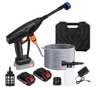Lavadora a presión inalámbrica, pistola de lavado a chorro de batería portátil de 24 V para patio, coche, jardín, boquilla ajustable 6 en 1, baterías duales de 1.5 Ah, manguera de 5 m, limpiador