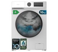 Lavadora blanca de 10 kg de capacidad y 1410 rpm, 16 programas, clase