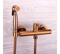 Lavadora de grifo de bidé de cobre de oro rosa para agua fría y caliente, pulverizador de bidé europeo, limpiador de inodoro, boquilla de pistola de montaje, espacio entre agujeros de montaje de 15 cm