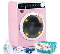 Lavadora Juguetes Set para Niños, Pequeña Lavadora Electrónica con Sonidos Originales, Ropa, Cesto de Ropa y Accesorios de Limpieza, Equipo de Juego de rol Realista para Niñas a partir de