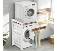 Lavadora secadora nd 350 kg Capaci Torre de lavandería estante para lavadora con ventana corrediza, unidad de ahorro de espacio para baño y balcón, 75 x 65 x 105 cm (blanco)