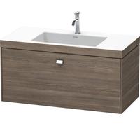 Lavamanos Duravit Brioso c-bonded con base mural 100,0x48,0 cm, 1 cajón, sin rebosadero, con banco para grifos, 1 agujero para grifos, BR4602O1051, Color: Decoración Pino Terra, mango cromado