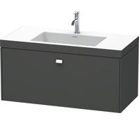 Lavamanos Duravit Brioso c-bonded con base mural 100,0x48,0 cm, 1 cajón, sin rebosadero, con banco para grifos, sin grifo, BR4602N1073, Color: Ticino decorado en madera de cerezo, mango cromado