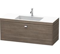 Lavamanos Duravit Brioso c-bonded con base mural 120,0x48,0 cm, 1 cajón, sin rebosadero, con banco para grifos, 1 agujero para grifos, BR4603O1051, Color: Decoración Pino Terra, mango cromado