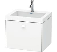 Lavamanos Duravit Brioso de 60,0x48,0 cm, 1 cajón, sin rebosadero, con banco para grifos, 1 agujero para grifos, BR4600O1073, Color: Ticino decorado en madera de cerezo, mango cromado