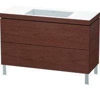 Lavamanos Duravit L-Cube con base de pie, 120x48 cm, 2 extraíbles, sin rebosadero, sin agujero para grifo, LC6939N1313, Color: Chapa de madera auténtica de nogal americano