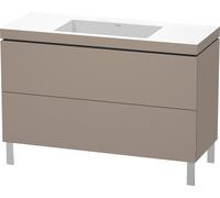 Lavamanos Duravit L-Cube con base de pie, 120x48 cm, 2 extraíbles, sin rebosadero, sin agujero para grifo, LC6939N4343, Color: Decoración Basalto Mate