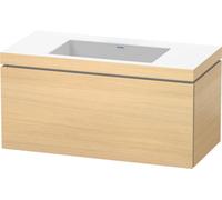 Lavamanos Duravit L-Cube con base mural, 100x48 cm, 1 cajón, sin rebosadero, sin agujero para grifo, LC6918N7171, Color: Roble mediterráneo Chapa de madera auténtica