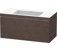 Lavamanos Duravit L-Cube con base mural, 100x48 cm, 1 cajón, sin rebosadero, sin agujero para grifo, LC6918N7272, Color: roble oscuro cepillado chapa de madera auténtica