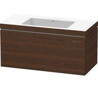 Lavamanos Duravit L-Cube con base mural, 100x48 cm, 1 cajón, sin rebosadero, sin agujero para grifo, LC6918N6969, Color: Nogal cepillado Chapa de madera auténtica