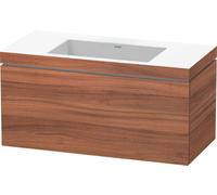 Lavamanos Duravit L-Cube con base mural, 100x48 cm, 1 cajón, sin rebosadero, sin agujero para grifo, LC6918N7979, Color: Nogal natural decorado