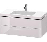 Lavamanos Duravit L-Cube con base mural, 100x48 cm, 2 cajones, sin rebosadero, 1 agujero para grifo, LC6928O2727, Color: Laca blanca lila alto brillo