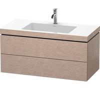 Lavamanos Duravit L-Cube con base mural, 100x48 cm, 2 cajones, sin rebosadero, 1 agujero para grifo, LC6928O1111, Color: roble cachemir chapa de madera auténtica