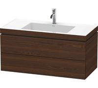 Lavamanos Duravit L-Cube con base mural, 100x48 cm, 2 cajones, sin rebosadero, 1 agujero para grifo, LC6928O6969, Color: Nogal cepillado Chapa de madera auténtica