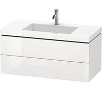 Lavamanos Duravit L-Cube con base mural, 100x48 cm, 2 cajones, sin rebosadero, 1 agujero para grifo, LC6928O8585, Color: Laca blanca de alto brillo