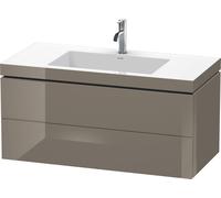 Lavamanos Duravit L-Cube con base mural, 100x48 cm, 2 cajones, sin rebosadero, 1 agujero para grifo, LC6928O8989, Color: Laca de color gris franela de alto brillo