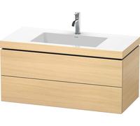 Lavamanos Duravit L-Cube con base mural, 100x48 cm, 2 cajones, sin rebosadero, 1 agujero para grifo, LC6928O7171, Color: Roble mediterráneo Chapa de madera auténtica