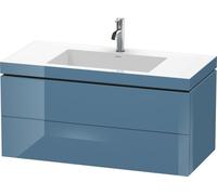 Lavamanos Duravit L-Cube con base mural, 100x48 cm, 2 cajones, sin rebosadero, 1 agujero para grifo, LC6928O4747, Color: Laca de alto brillo Stone Blue