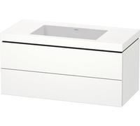 Lavamanos Duravit L-Cube con base mural, 100x48 cm, 2 cajones, sin rebosadero, sin agujero para grifo, LC6928N2727, Color: Laca blanca lila alto brillo