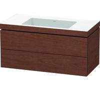 Lavamanos Duravit L-Cube con base mural, 100x48 cm, 2 cajones, sin rebosadero, sin agujero para grifo, LC6928N1313, Color: Chapa de madera auténtica de nogal americano