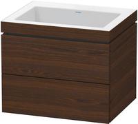 Lavamanos Duravit L-Cube con base mural, 60x48 cm, 2 cajones, sin rebosadero, sin agujero para grifo, LC6926N6969, Color: Nogal cepillado Chapa de madera auténtica