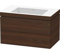 Lavamanos Duravit L-Cube con base mural, 80x48 cm, 2 cajones, sin rebosadero, sin agujero para grifo, LC6927N6969, Color: Nogal cepillado Chapa de madera auténtica