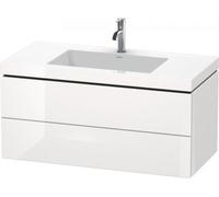 Lavamanos para muebles Duravit L-Cube con base, colgado en la pared, 100x48 cm, 2 cajones, sin rebosadero, 3 agujeros para grifos, LC6928T1313, Color: Chapa de madera auténtica de nogal americano