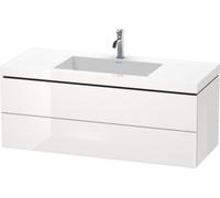 Lavamanos para muebles Duravit L-Cube con base, colgado en la pared, 120x48 cm, 2 cajones, sin rebosadero, 3 agujeros para grifos, LC6929T1313, Color: Chapa de madera auténtica de nogal americano