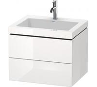 Lavamanos para muebles Duravit L-Cube con base, colgado en la pared, 60x48 cm, 2 cajones, sin rebosadero, 3 agujeros para grifos, LC6926T1313, Color: Chapa de madera auténtica de nogal americano
