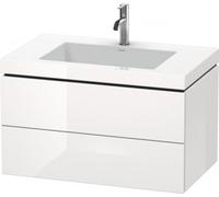 Lavamanos para muebles Duravit L-Cube con base, colgado en la pared, 80x48 cm, 2 cajones, sin rebosadero, 3 agujeros para grifos, LC6927T1313, Color: Chapa de madera auténtica de nogal americano