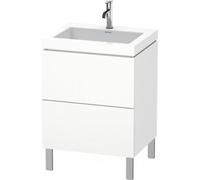 Lavamanos para muebles Duravit L-Cube con base de pie, 60x48 cm, 2 extraíbles, sin rebosadero, 3 agujeros para grifos, LC6936T2727, Color: Laca blanca lila alto brillo
