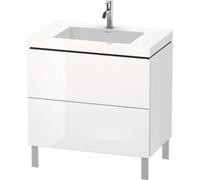Lavamanos para muebles Duravit L-Cube con base de pie, 80x48 cm, 2 cajones, sin rebosadero, 3 agujeros para grifos, LC6937T3838, Color: Laca de alto brillo Dolomiti Grey