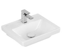 Lavamanos Subway 3.0 de Villeroy & Boch, 1 agujero para grifo, sin rebosadero, 450x370mm, 437046RW, Color: Blanco Piedra CerámicaPlus