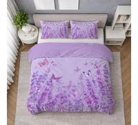 Lavanda Mariposa Alas Juego de Funda Nórdica para Cama de (C), Color Morado, Funda Nórdica Estilo Floral, Ropa de Cama Suave, Ligera y fácil de cuidar, cómoda para Uso Diario