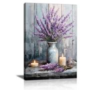 Lavanda Morada en Un Jarrón Marcos Con Modernos Cuadros Decoracion, Retro Romántico Vela Cuadro y Láminas Campo Rústico Lienzos Decorativos Obra De Arte Para Salon Dormitorio Comedor Pasillo 40X60cm