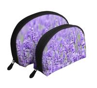 Lavanda Púrpura Impresa, Bolsa de Maquillaje de Concha, Monedero pequeño para Mujer, Bolsa de artículos de tocador, Bolsa de cosméticos, 2 Piezas