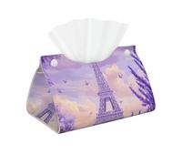 Lavanda Torre Eiffel Funda para caja de pañuelos larga, soporte de pañuelos de piel sintética, elegante dispensador de pañuelos para baño, sala de estar, oficina, dormitorio, uso en coche